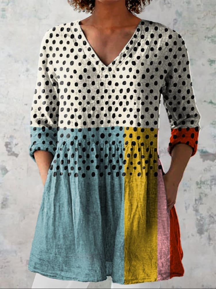 Avery | Geometric Dot V-Neck Shirt