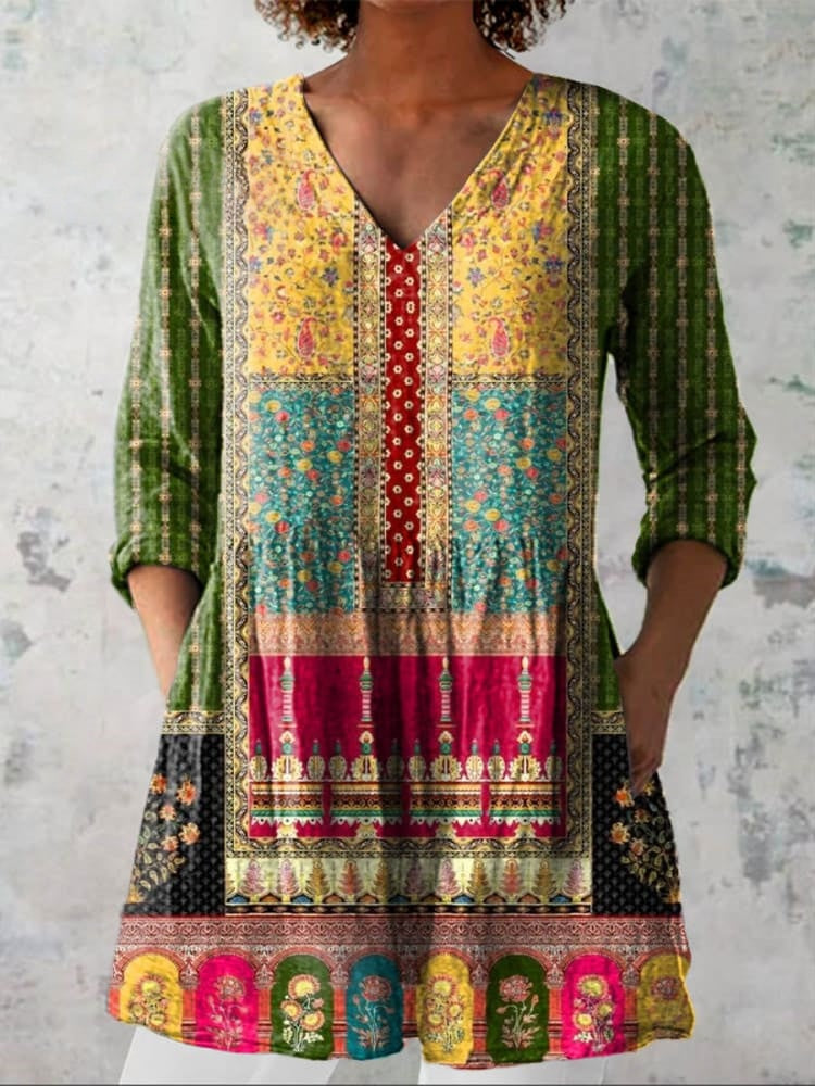 Ava | Ethnic Floral V-Neck Shirt
