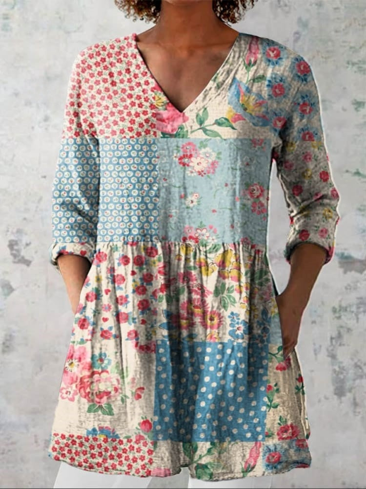 Sofia | Floral Patchwork V-Neck Shirt