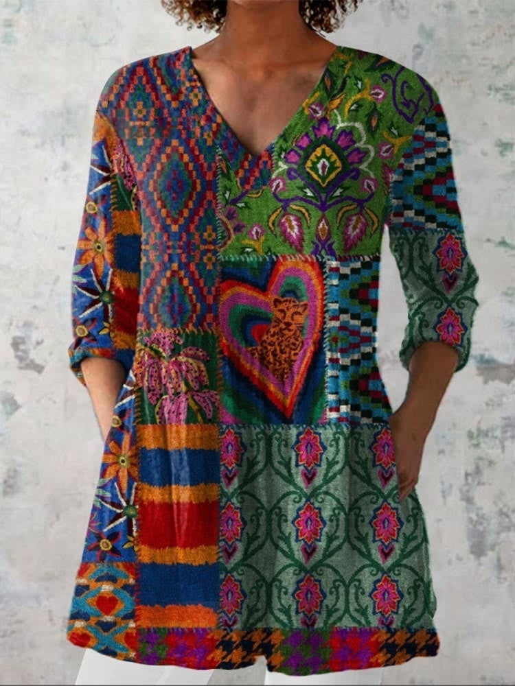 Aria | Boho Floral V-Neck Shirt