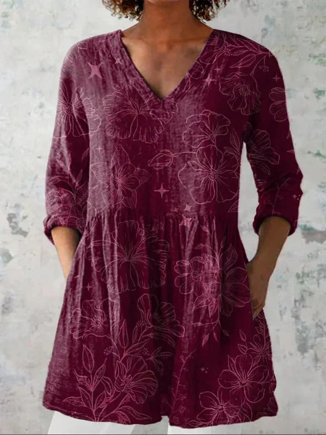 Emily | Morning Glory V-Neck Shirt