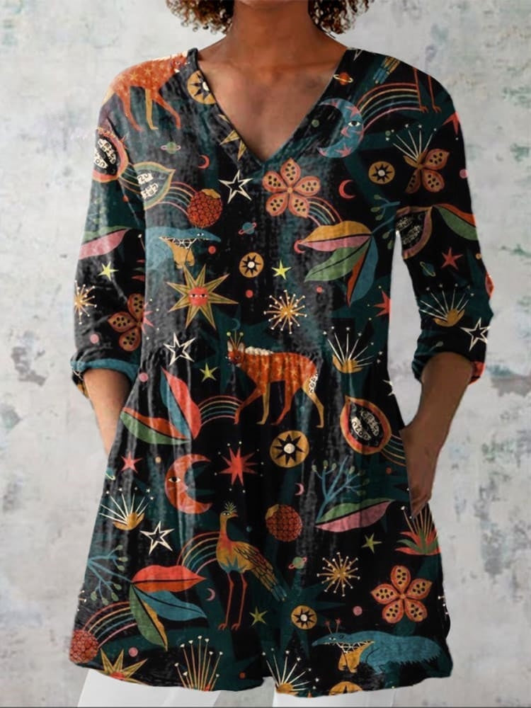 Olivia | Midnight Woodland V-Neck Shirt