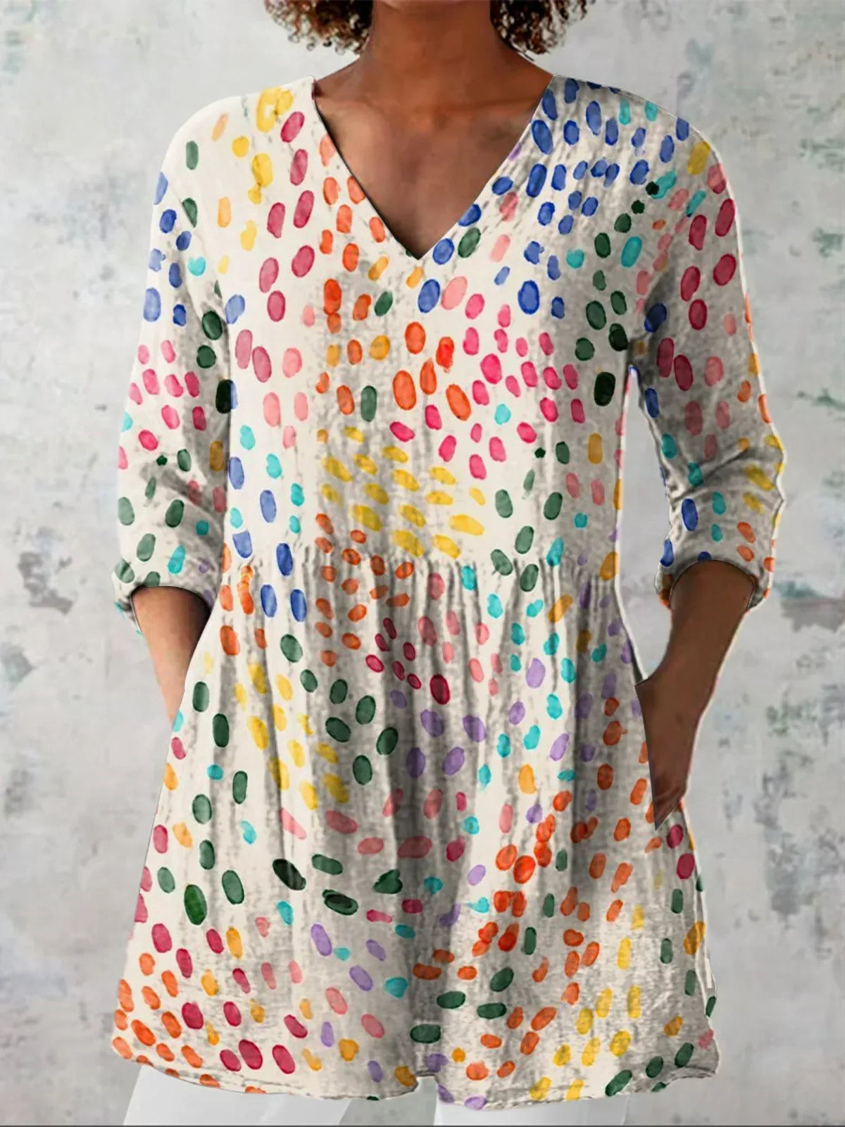 Abigail | Watercolour Polka Dot V-Neck Shirt