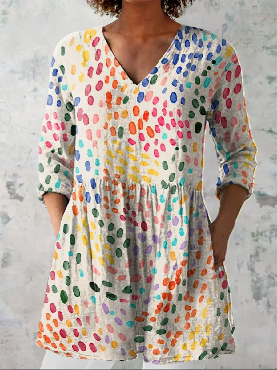 Abigail | Watercolour Polka Dot V-Neck Shirt