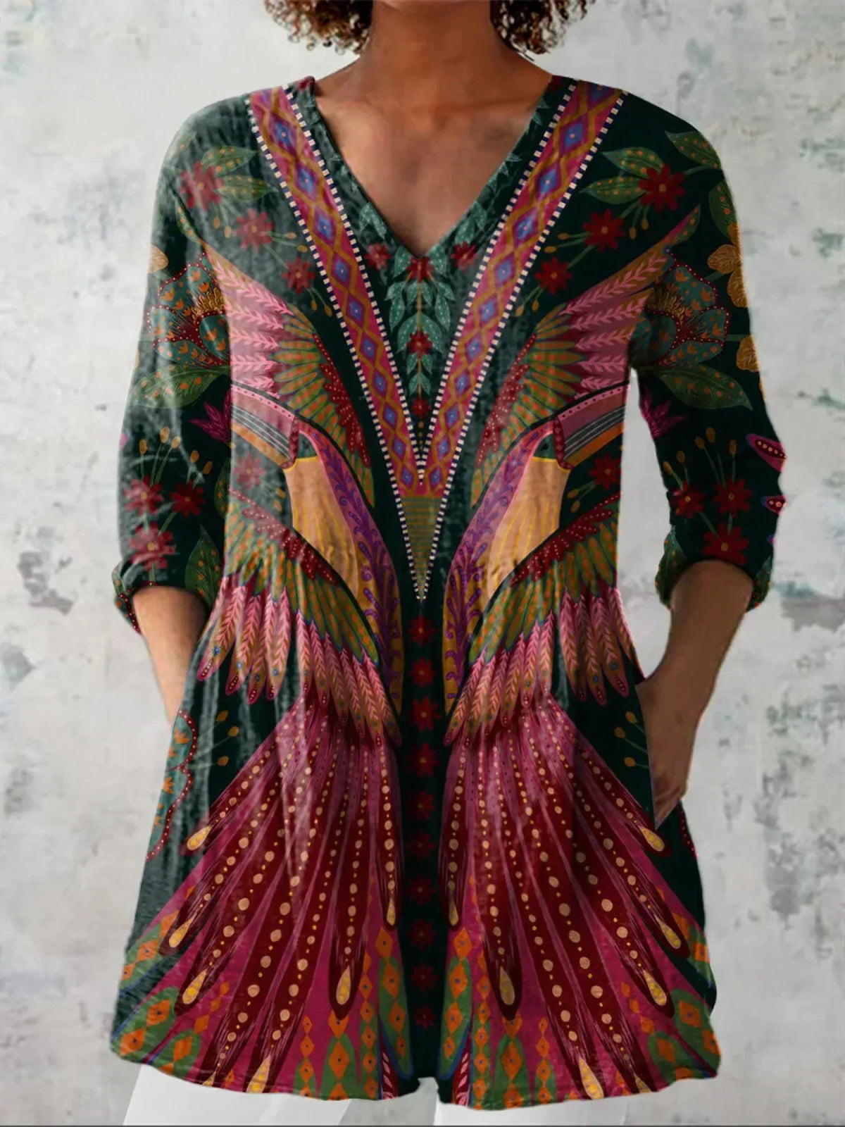 Harper | Tropical Bird V-Neck Shirt