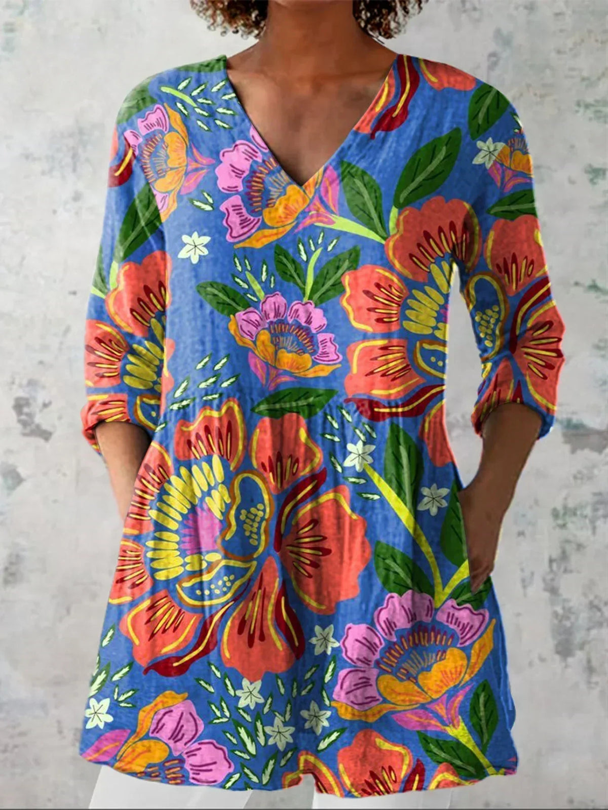 Amelia | Tropical Floral V-Neck Shirt
