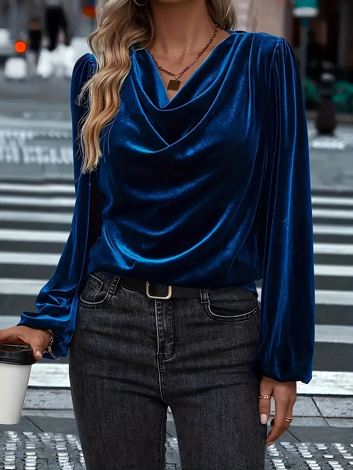 ADDISON | Luxe Velvet Drape-Neck Blouse