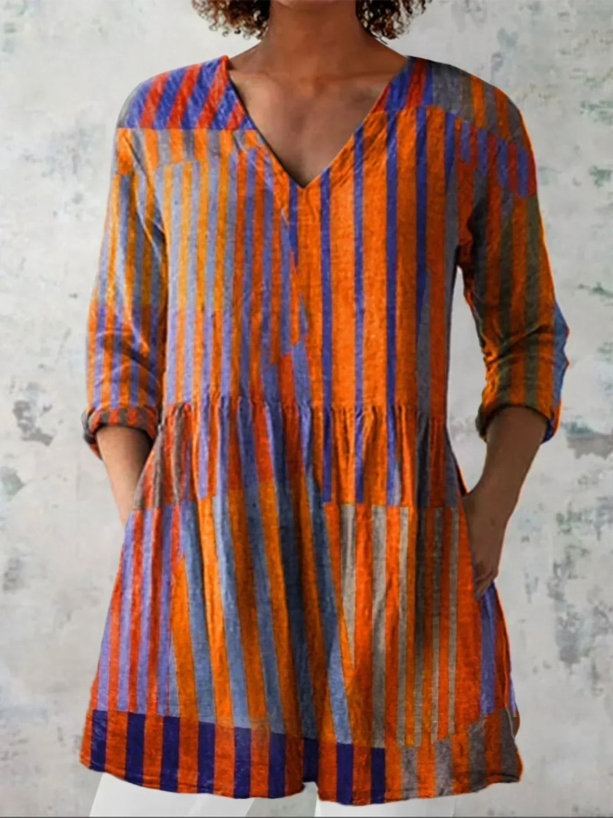 Charlotte | Colourblock Stripe V-Neck Shirt