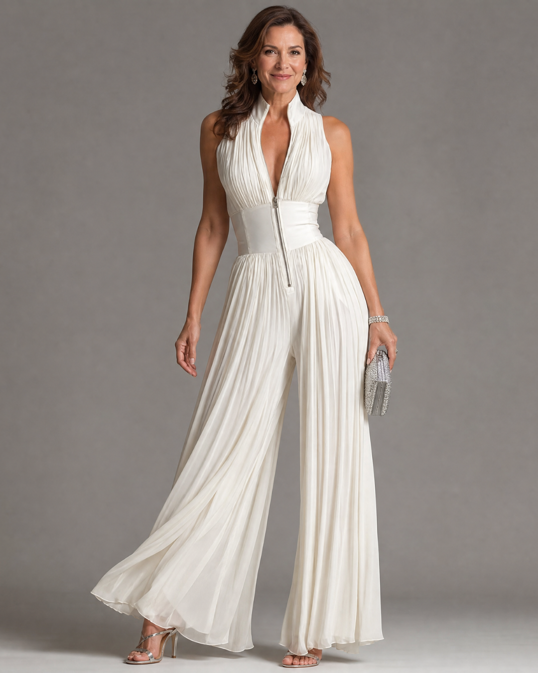 Georgia | Pleated Halter Neck Wide Leg Jumpsuit