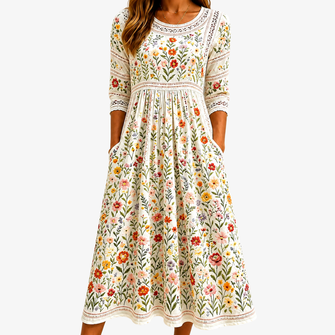 Wildflower Meadow Charm Midi Dress - front