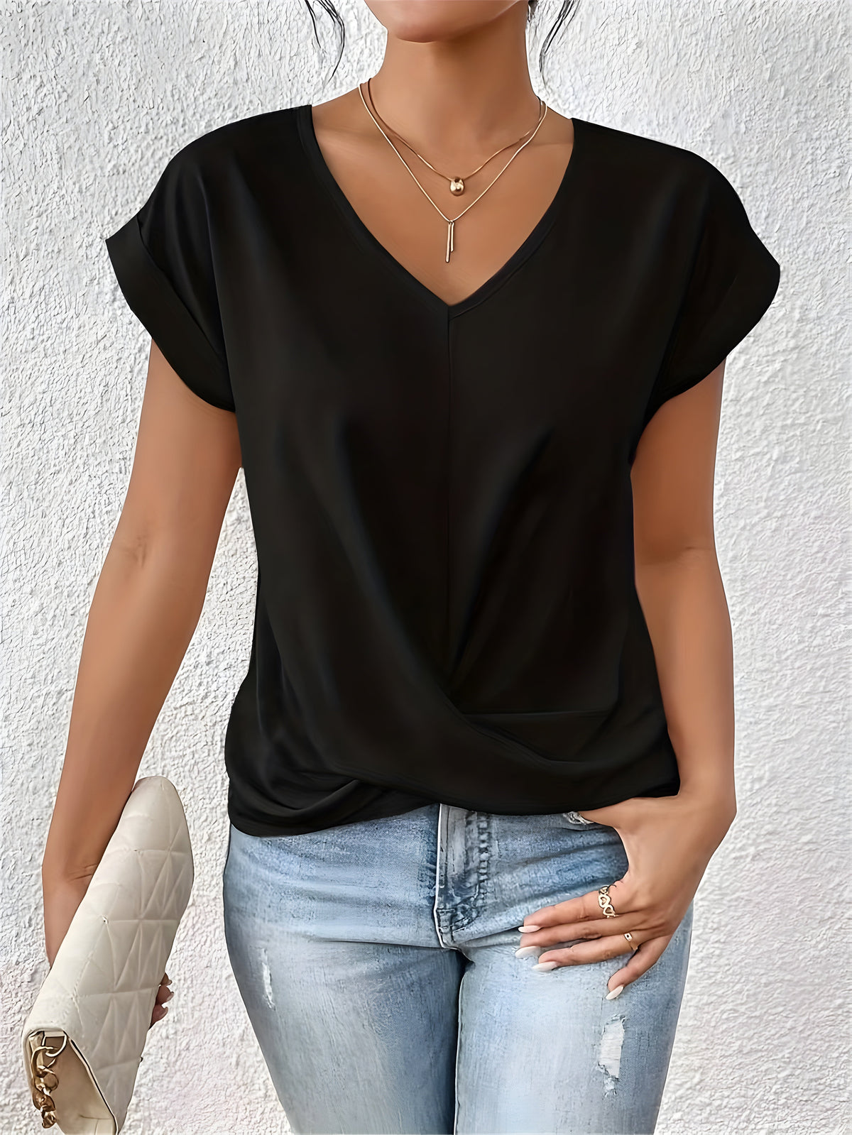 Violet | Classic Twist Detail V-Neck Top
