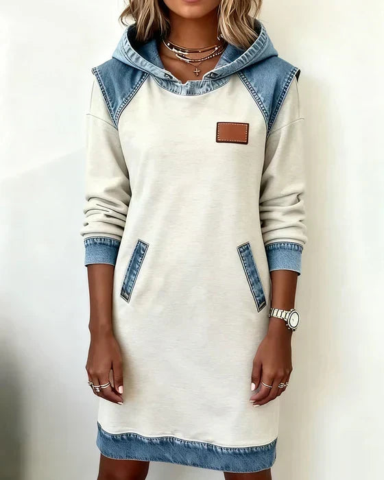 Natalie | Cozy Contrast Hooded Dress