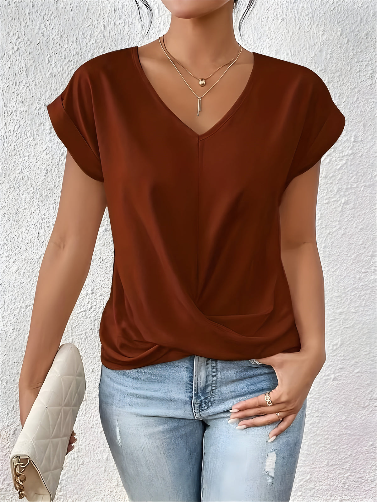 Violet | Classic Twist Detail V-Neck Top