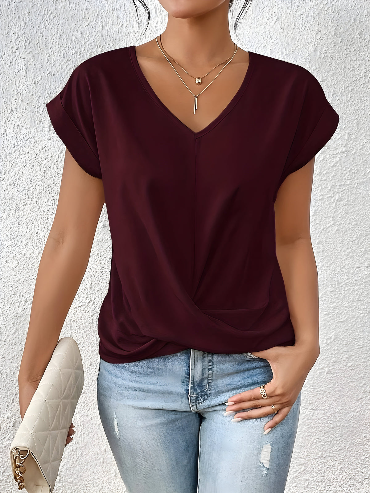 Violet | Classic Twist Detail V-Neck Top