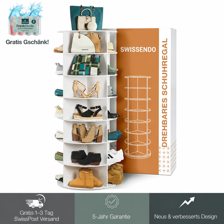 SwissLeben |  360° drehbares Schuhregal – 7-stöckiger Schuh-Organizer im Karussell-Design