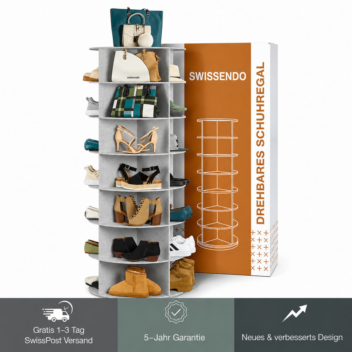 SwissLeben |  360° drehbares Schuhregal – 7-stöckiger Schuh-Organizer im Karussell-Design