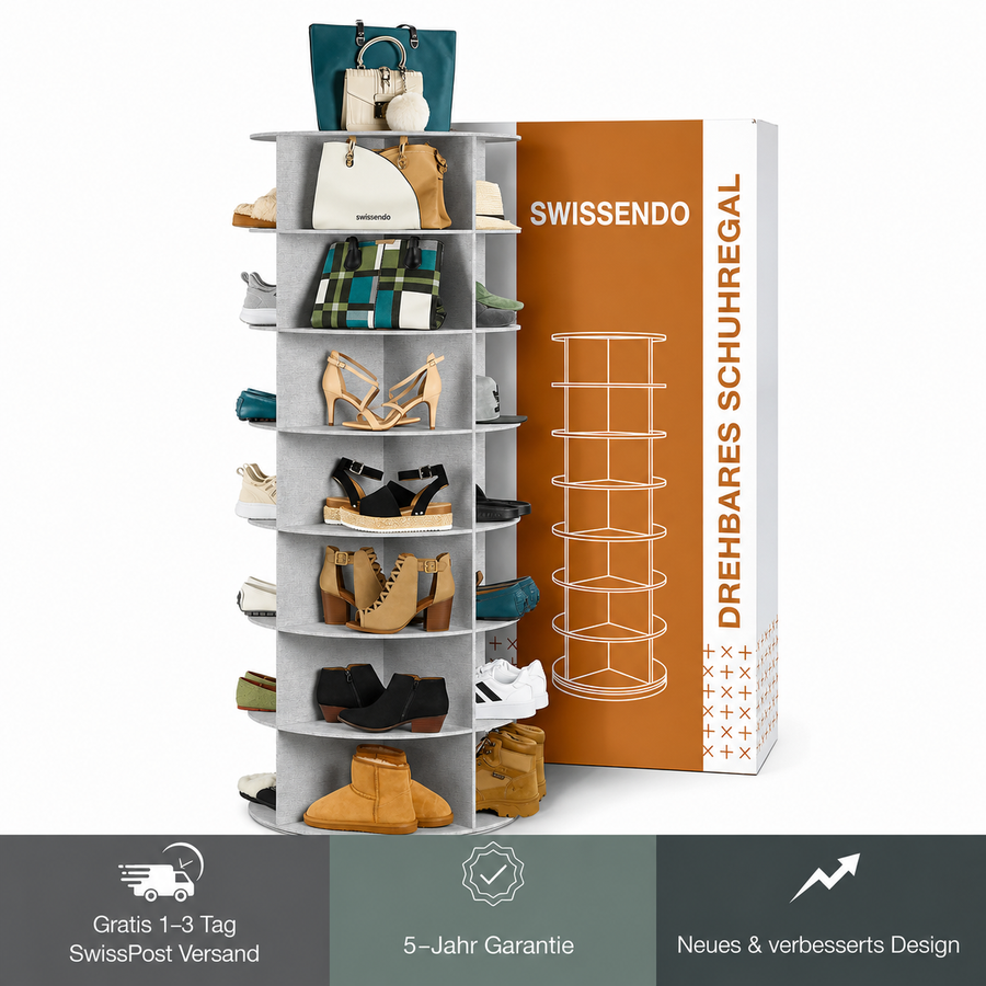 SwissLeben |  360° drehbares Schuhregal – 7-stöckiger Schuh-Organizer im Karussell-Design