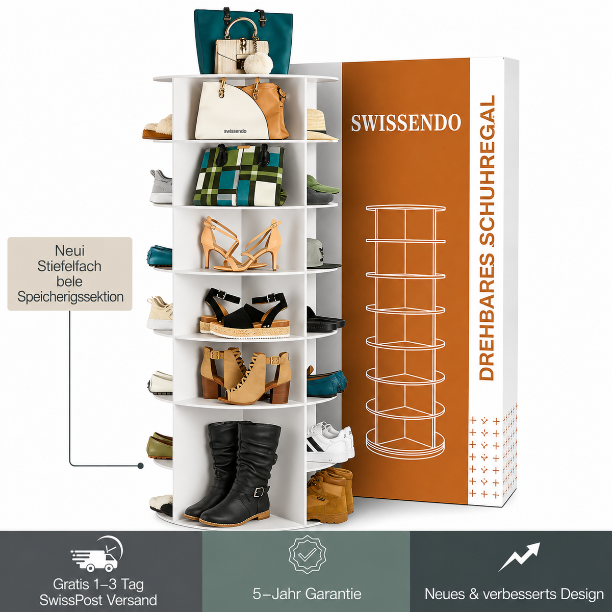 SwissLeben |  360° drehbares Schuhregal – 7-stöckiger Schuh-Organizer im Karussell-Design