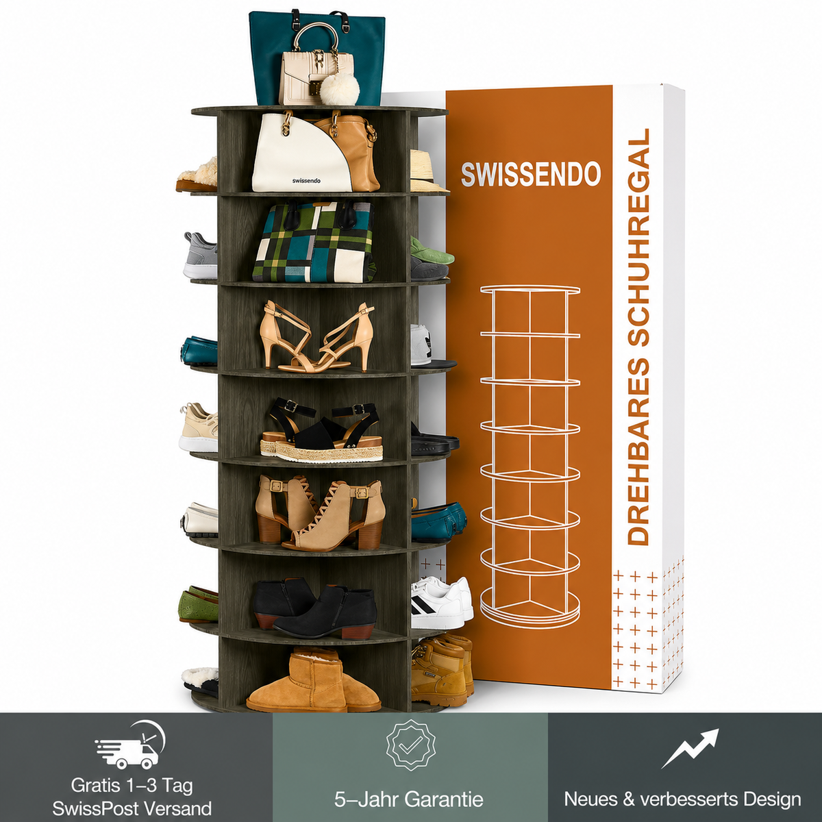 SwissLeben |  360° drehbares Schuhregal – 7-stöckiger Schuh-Organizer im Karussell-Design