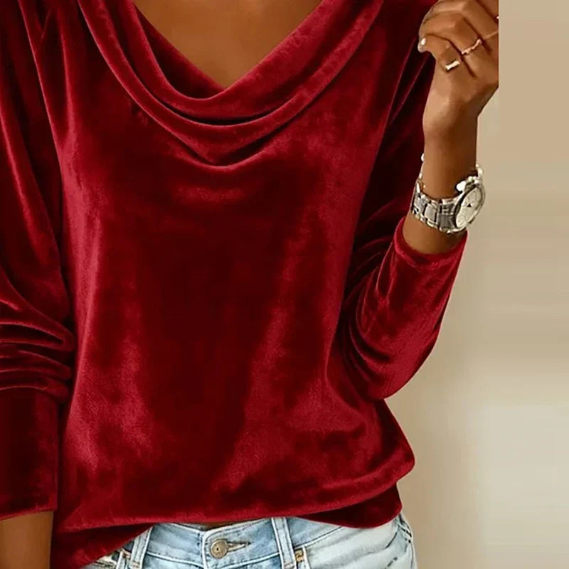 ALEXIS | Luxurious Velvet Drape-Neck Top