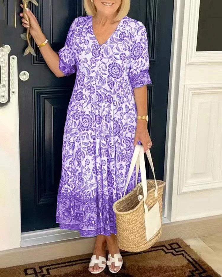 Katherine | Graceful V-Neck Floral Dress
