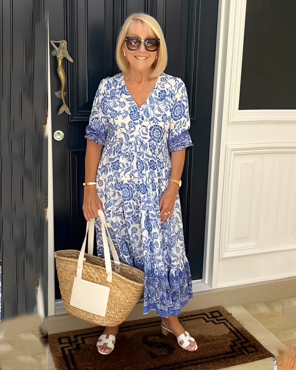 Thalia | Graceful V-Neck Floral Dress