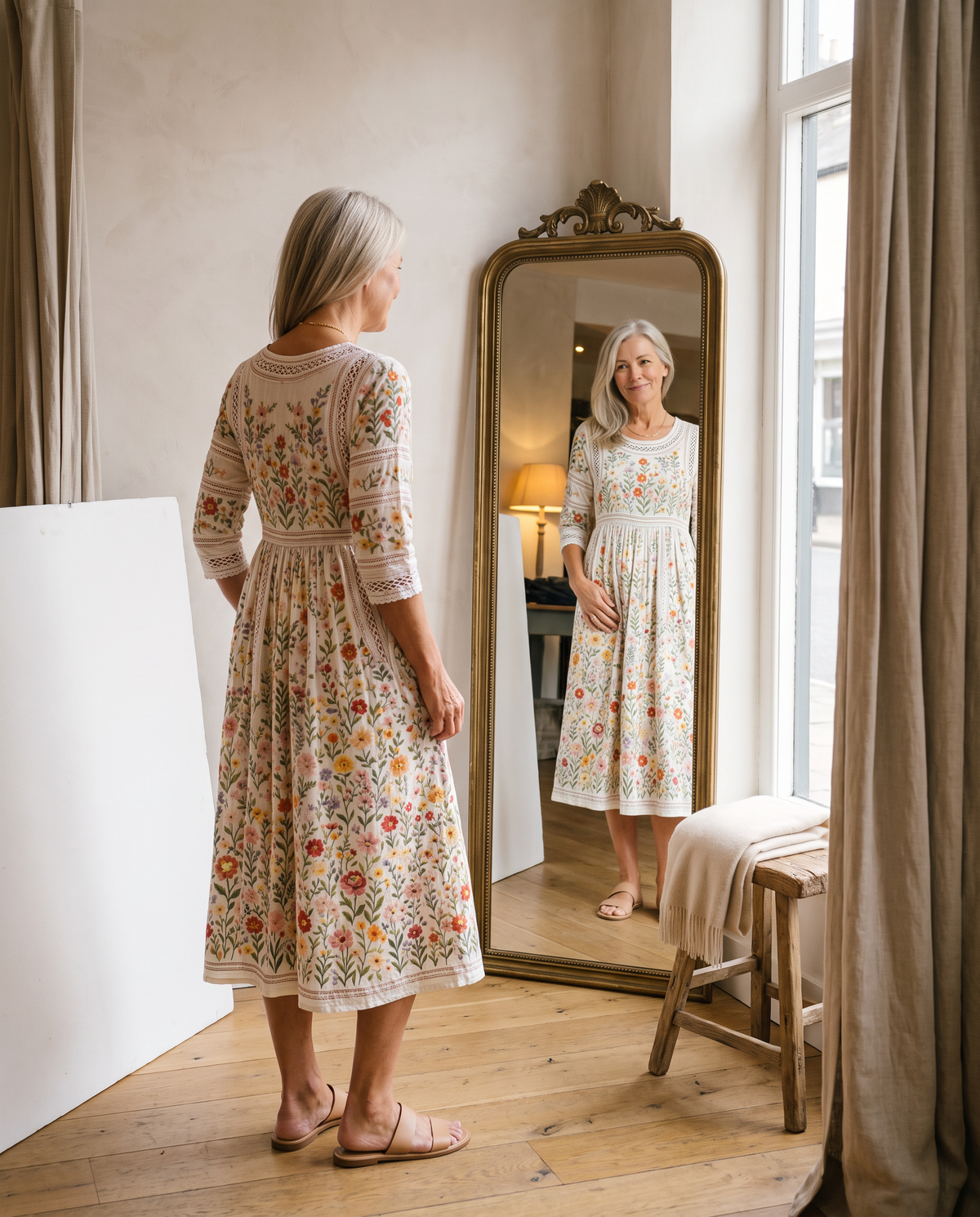 Wildflower Meadow Charm Midi Dress - close up